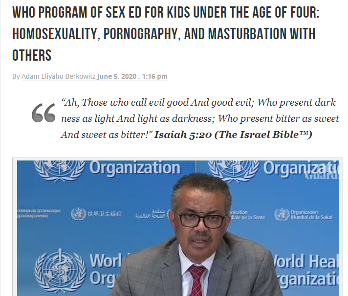 Ο Παγκόσμιος Οργανισμός Υγείας, συστήνει σεξουαλική διαπαιδαγώγηση σε παιδιά κάτω των τεσσάρων ετών, αυνανισμό, τρανς θεωρία κλπ.