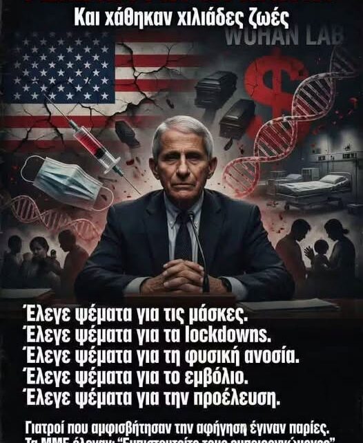 Εκπληκτική Είδηση! Ο στενός συνεργάτης του Fauci παραδέχθηκε την συνομωσία της COVD-19.